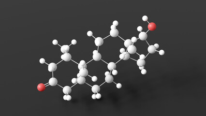 mesterolone molecular structure, proviron, ball and stick 3d model, structural chemical formula with colored atoms
