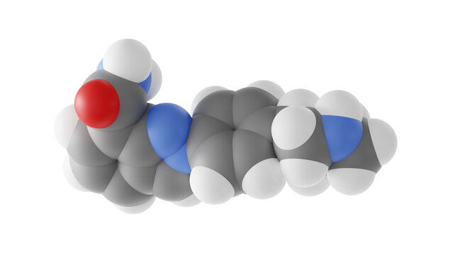 niraparib molecule, zejula, molecular structure, isolated 3d model van der Waals