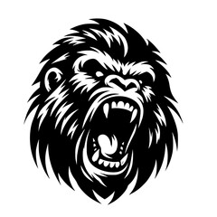 Vector logo of a raging gorilla. Professional logo of a mad kong. Black and white logo of an ape isolated on a white background.