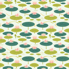 Lily pads on a pond seamless pattern. Can be used for gift wrapping, wallpaper, background