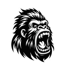 Obraz premium Vector logo of a raging gorilla. Professional logo of a mad kong. Black and white logo of an ape isolated on a white background.