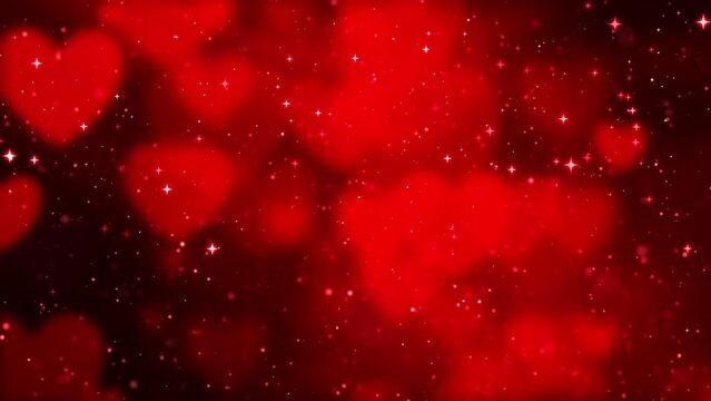 valentines day background with hearts red bokeh elements decoration for romantic love holiday. Glow particle magic shining motion background moving bokeh blur light flickering animation.