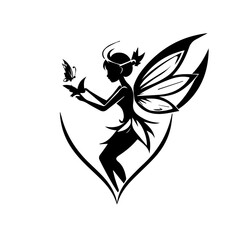 fairy silhouette illustration,fairy logo icon design illustration template - obrazy, fototapety, plakaty