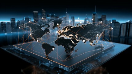 Interlinked World: Visualizing Global Networks on a Mobile Map - obrazy, fototapety, plakaty