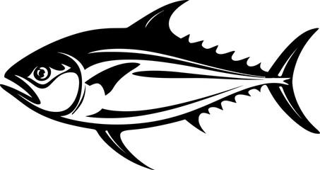Tuna fish silhouette in black color. Vector template design. - obrazy, fototapety, plakaty