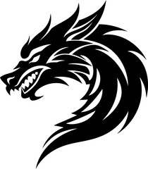 Dragon tattoo silhouette in black color. Vector template design for tattoo art graphic.