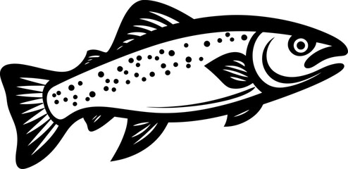 Trout fish silhouette icon in black color. Vector template for laser cutting wall art.