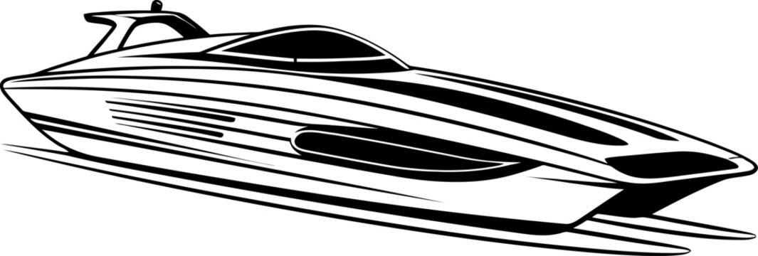 Speed boat silhouette icon in black color. Vector template design art.