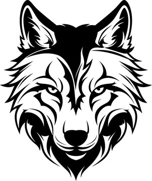 Tattoo wolf head silhouette in black color. Vector template for tatto design art.