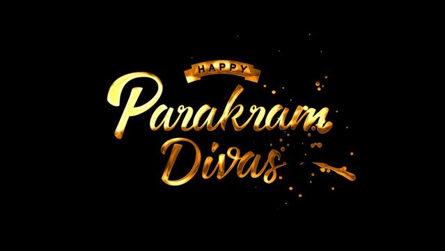 Happy Parakram Divas Text Animation on Gold Color. Great for Parakram Divas Celebrations, for banner, social media feed wallpaper stories