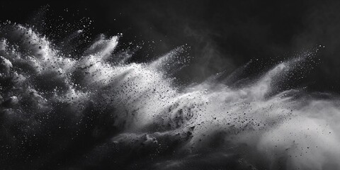 Organic dust particles drift in the air against a dark backdrop. - obrazy, fototapety, plakaty