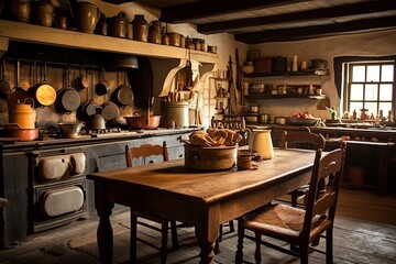 Transport yourself to a bygone era with this charming photograph of a traditional kitchen
