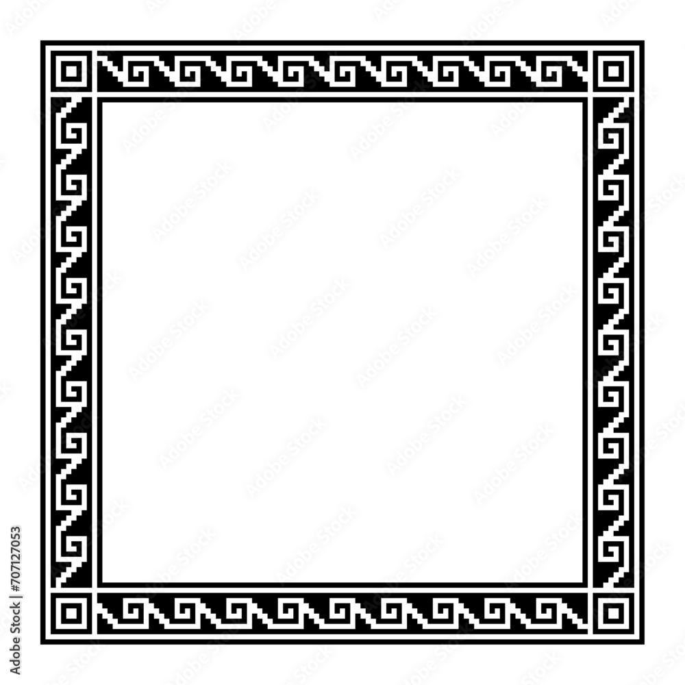 Poster stepped fret motif, aztec style square frame with meander pattern. border made of steps, seamlessly 