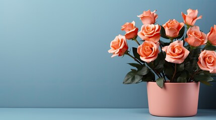 roses in a pot isolated on a solid color background.