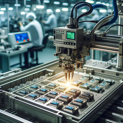 Automation is producing small electronic components in factories