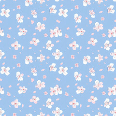 Cherry blossoms falling seamless pattern. Can be used for gift wrapping, wallpaper, background