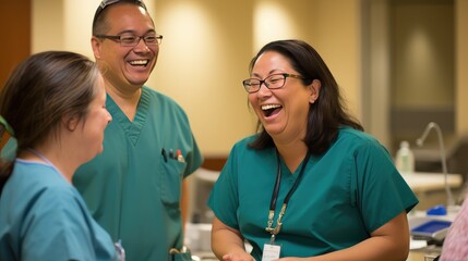 Amidst the busy schedule, these medical staff members find solace in each other's company, using their break to rejuvenate and foster a supportive work environment.