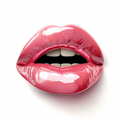 Pink glossy lips, isolated on white background, high resolution, ultra realistic photograph