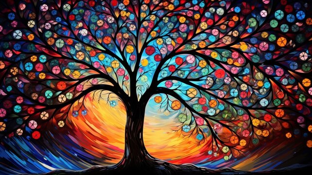 Vivid painting includes tree life photography image Ai generated art