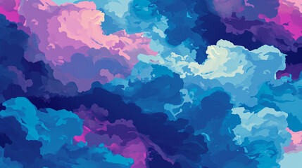 Purple blue abstract background with fluffy watercolor clouds.