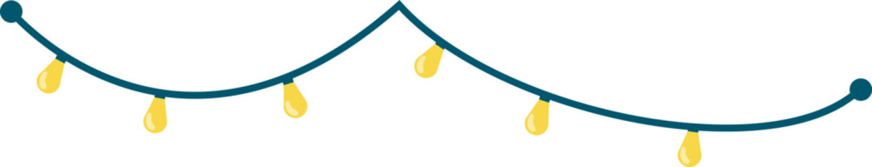 String of cartoon lights hanging, simple yellow bulbs on a wire. Decoration and lighting for party or festivity vector illustration.
