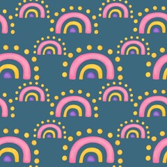 cute watercolor childish Seamless pattern with rainbow. background is perfect for nursery, posters, children's fabric, prints. nice scrapbooking wallpaper, print for textile