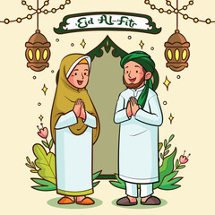 Islamic theme cartoon vector illustration 