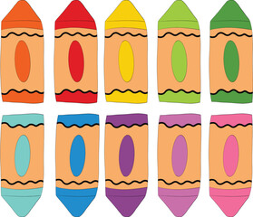 Multi-colored wax crayons vector set. kids coloring crayons in watercolor style for school and drawing concept