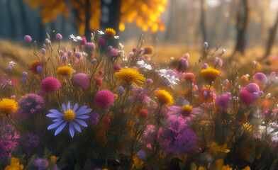 Fototapeta na wymiar Colorful flowers blooming in the meadows in spring.