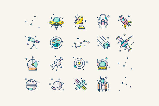 vector icons set about space and science
