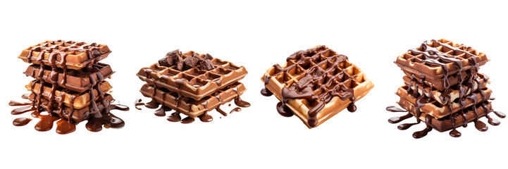 set of a chocolate waffle on a transparent background