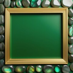Modern Elegance: Gold Frame with Deep Green Center and Surrounding Stone Border