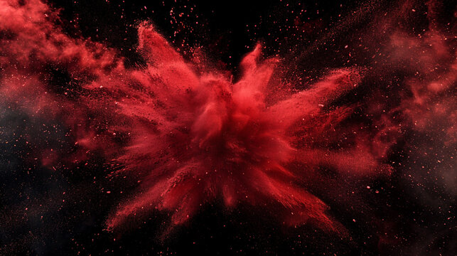 Red Powder Explosion on Black Background. Red Clouds