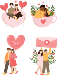 Valentine's Day! February 14. Vector cute illustrations of a man and a woman in love, romantic couple valentine's day flat illustration