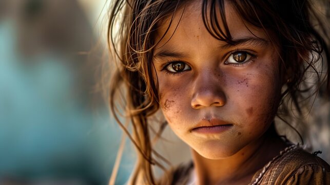 Portrait rapproch&eacute; d'un enfant curieux, visage marqu&eacute; par l'aventure