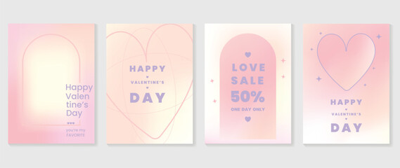 Happy Valentine's day love cover vector set. Romantic symbol poster decorate with trendy gradient heart pastel colorful background. Design for greeting card, fashion, commercial, banner, invitation. - obrazy, fototapety, plakaty