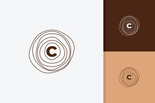 wood log logo with letter c design vector template