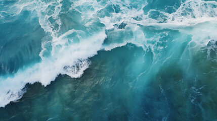 Surfing wave in Blue ocean crest Sea water with sun over blue sky background, Waves of water of the river and the sea meet each other during high tide and low tide top view, Ai generated image - obrazy, fototapety, plakaty