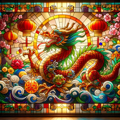 Obraz premium Stained glass chinese New year dragon