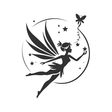 fairy silhouette illustration,fairy logo icon design illustration template