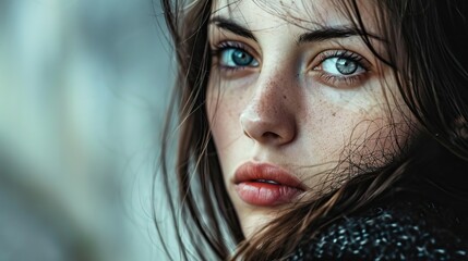 Modèle femme yeux bleus en extérieur