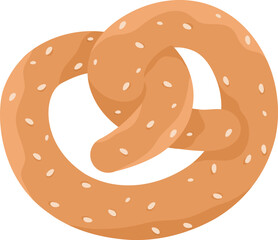 Closeup of a single twisted pretzel with salt. Delicious snack bakery item vector illustration.