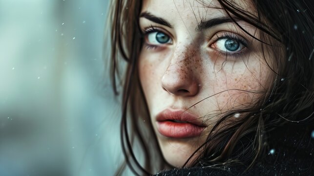 Mod&egrave;le femme yeux bleus en ext&eacute;rieur