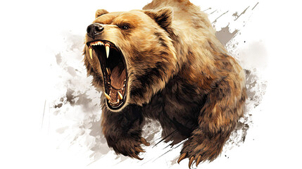  A powerful grizzly bear captured on a transparent background - obrazy, fototapety, plakaty
