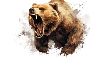 Foto op Aluminium  A powerful grizzly bear captured on a transparent background © PNG WORLD