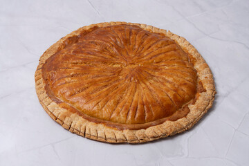 Paris, France - 01 10 2024: Presentation of a recipe of a homemade King cake.