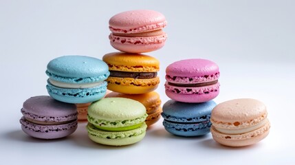 Fototapeta na wymiar Stacked Macaroons - A Delicious Pile of Colorful French Treats