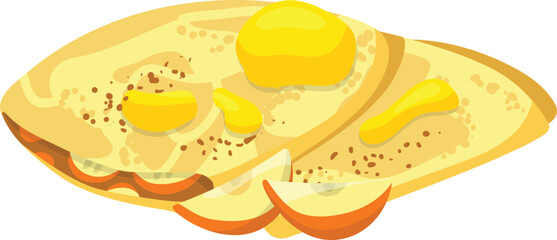 Pancake with butter and syrup, fluffy flapjack stack, breakfast food. Delicious, sweet morning meal, perfect brunch food vector illustration