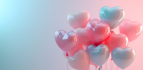 Shiny gloss Pink Heart shape Helium air balloons, . Valentine's day - obrazy, fototapety, plakaty