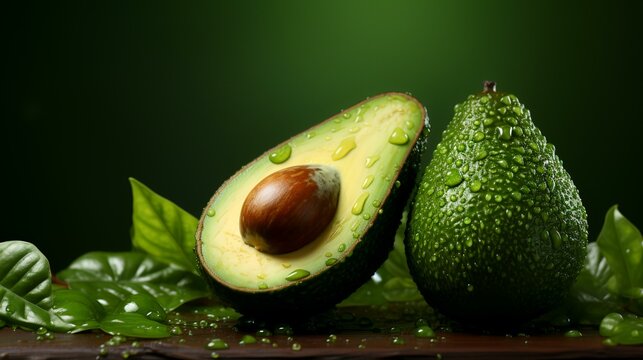 Selected Green Avocado on Green Background

